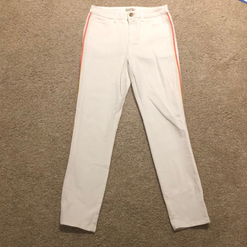Striped yellow and pink white jeans